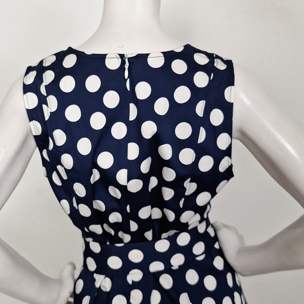 Boden Navy Blue & White Polka Dot Retro Pin Up Sleeveless Midi Dress Size 14R - Picture 9 of 16